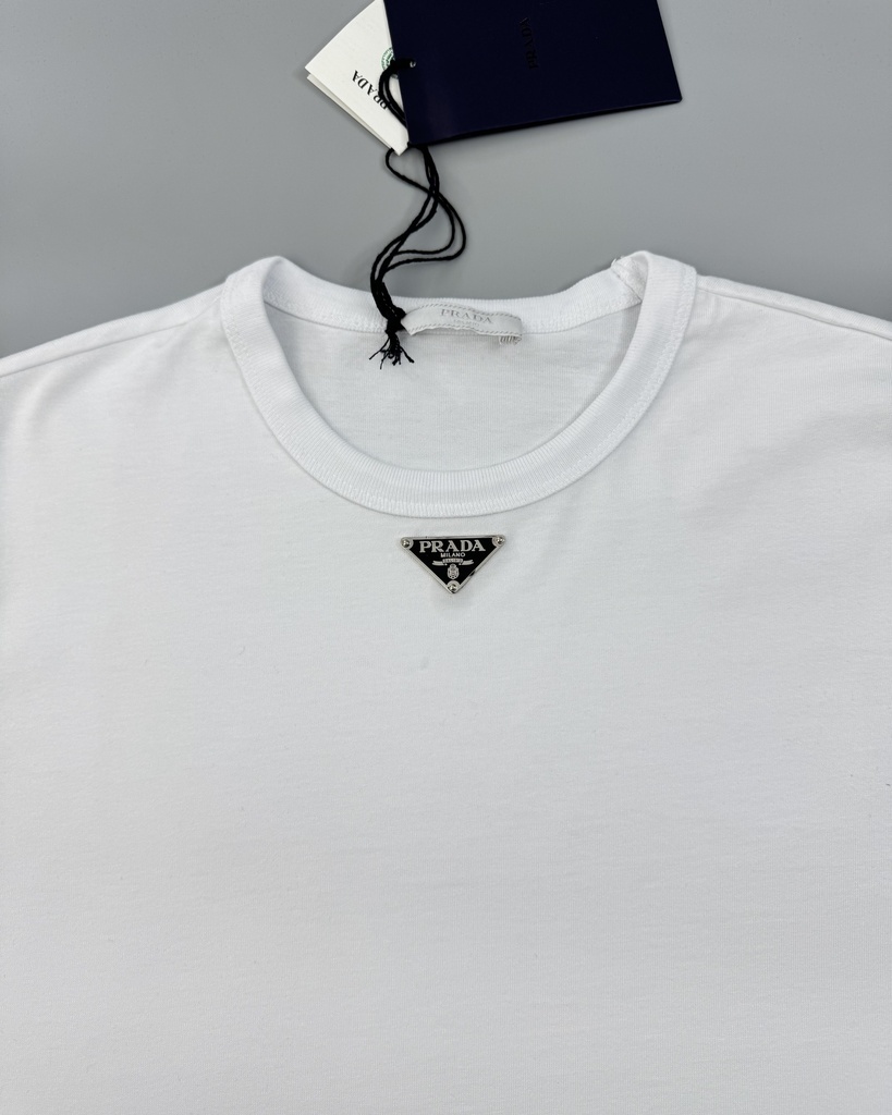 Prada Triangle Logo Cotton T-Shirt UJN824
