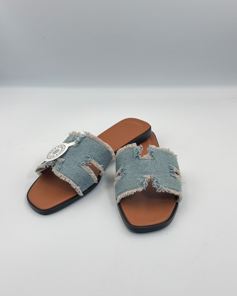 Slipper Hermes Oran Toile De cotton  (Blue, 36)