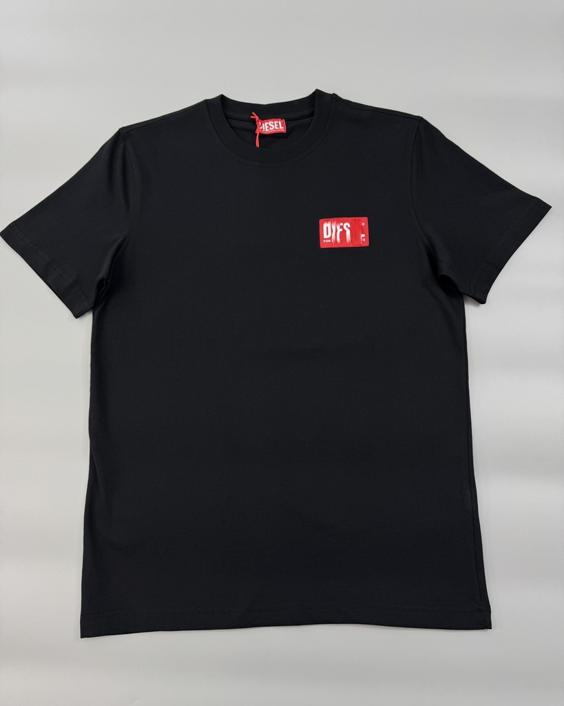 Diesel With Frayed Logo Patch T-Shirt (Black, S)