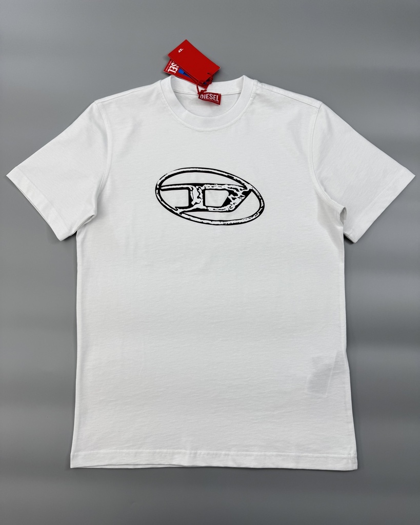 Diesel Faded T-Shirt with Oval D Print (White, S)