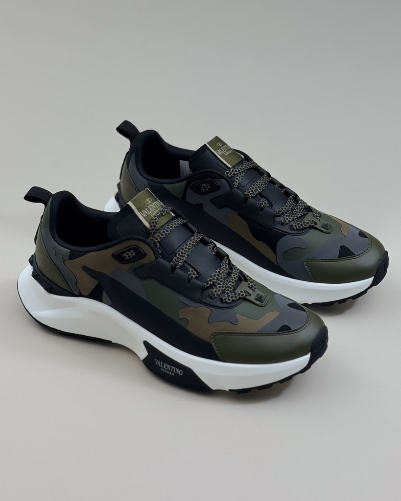Valentino Camouflage Lace Up Sneaker (Kaki, 46)